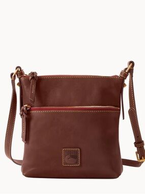 Dooney & Bourke Brown Leather Crossbody Bag with Red Zip Accent